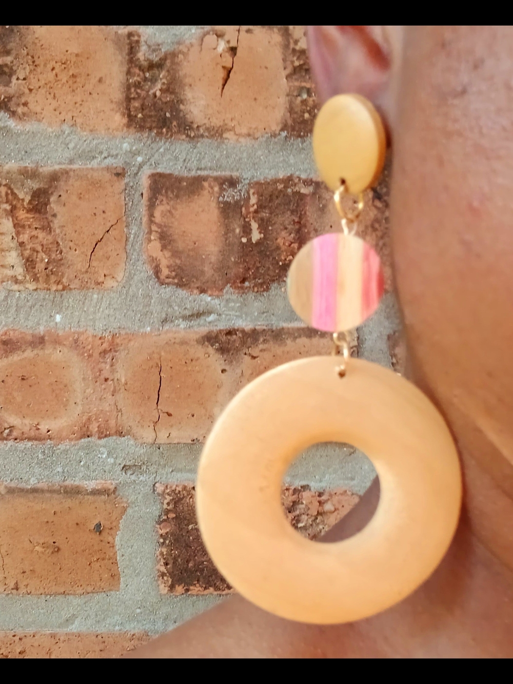 Handcrafted Pink and Beige Wooden Drop Earrings - Women Jewelry